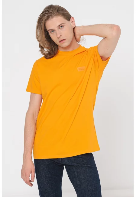 Тениска с овално деколте и лого - Оранжев