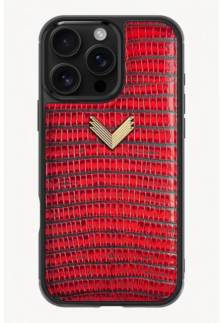 Унисекс кожен калъф за iPhone 16 Pro Max - Червен