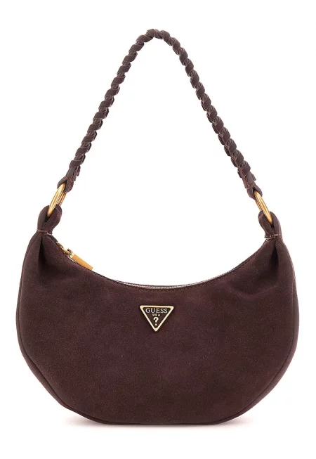 Велурена чанта през рамо с цип