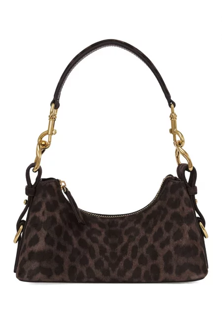 Велурена чанта през рамо - Тъмнокафяв