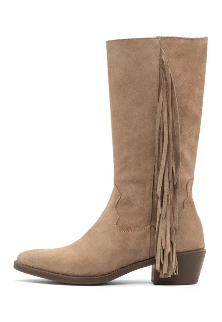 Велурени ботуши Leyla с ресни - Сиво-кафяв