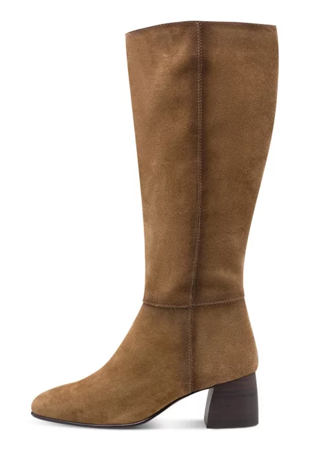 Велурени ботуши с масивен ток - Карамел