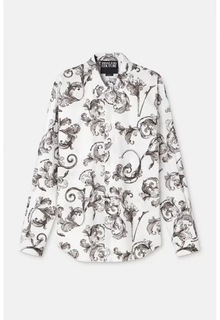 Вталена риза с бароков принт - Бял