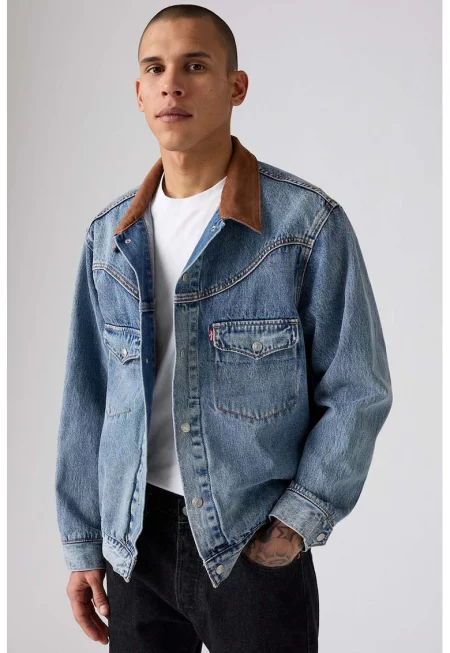 Яке от деним с контрастна яка