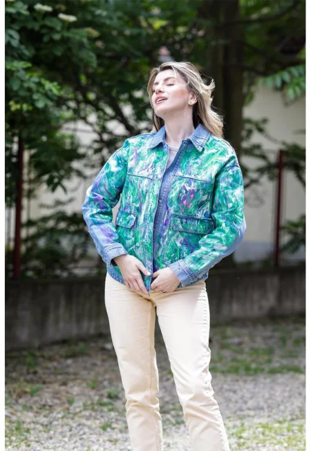 Яке от деним с принт - Зелен/Син