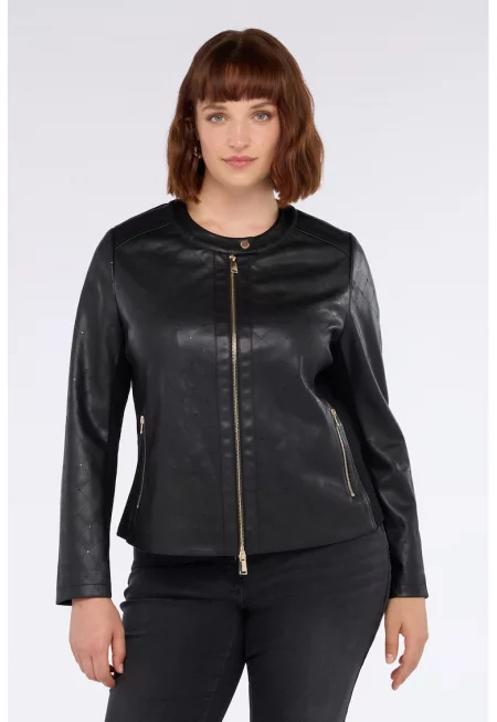 Яке от еко кожа с цип - Черен