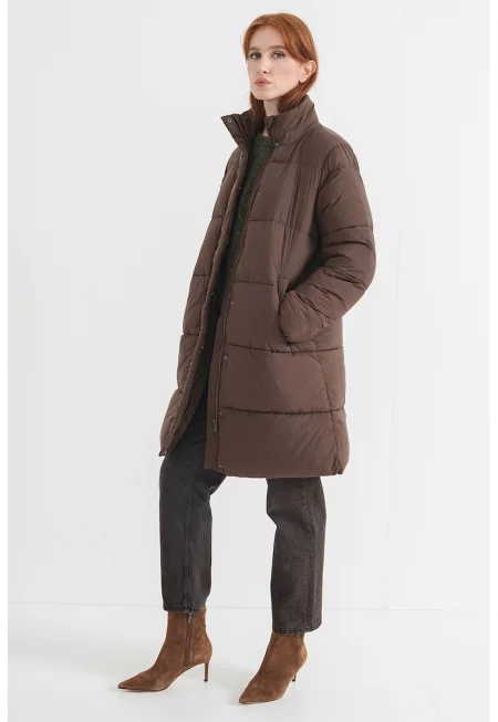 Зимно ватирано яке с яка - Тъмнокафяв