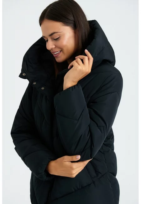 Зимно яке с качулка - Черен