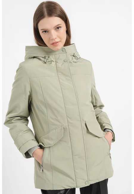 Зимно яке с качулка и джобове - Светлозелен