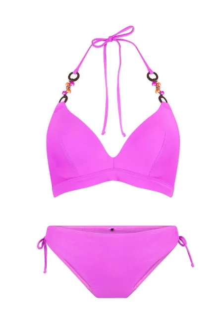 Бански от две части с горна част с подплънки - Розово