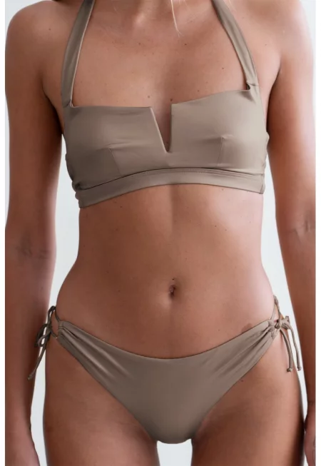 Бански с V-образен детайл - 2 части - Сиво-кафяв