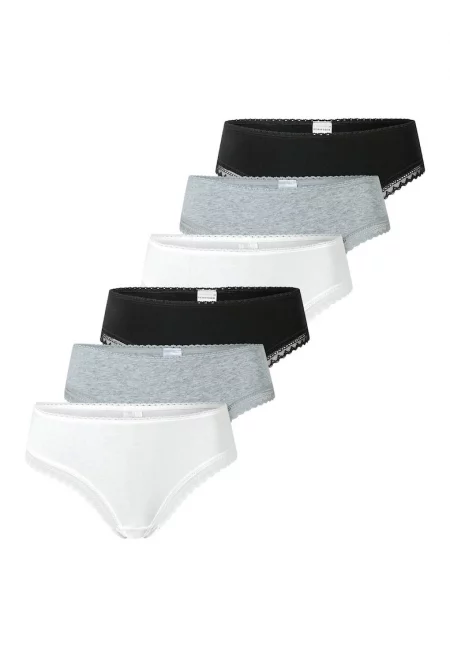 Бикини с памук - 6 чифта - Бял/Черен/Сив