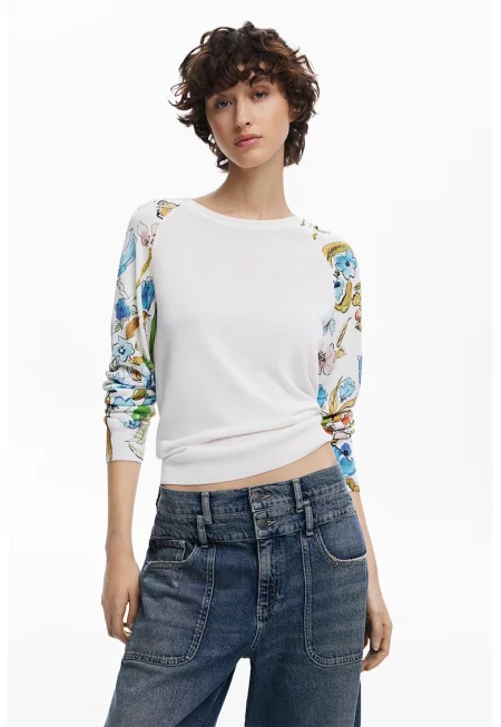 Блуза с ръкави реглан - Пастелносин/Мръснобял/Папратово зелено