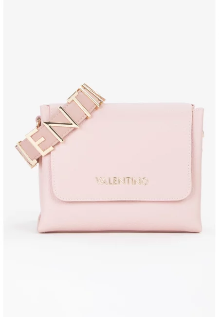 Чанта през рамо Alexia от еко кожа с метално лого - Пастелнорозов