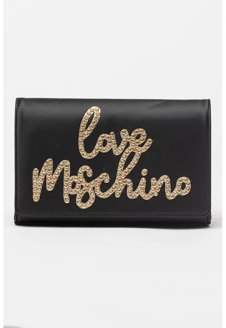 Чанта през рамо от еко кожа с голямо лого - Златист/Черен