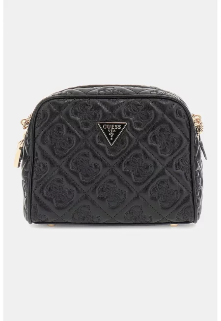 Чанта през рамо от еко кожа с монограм - Черен