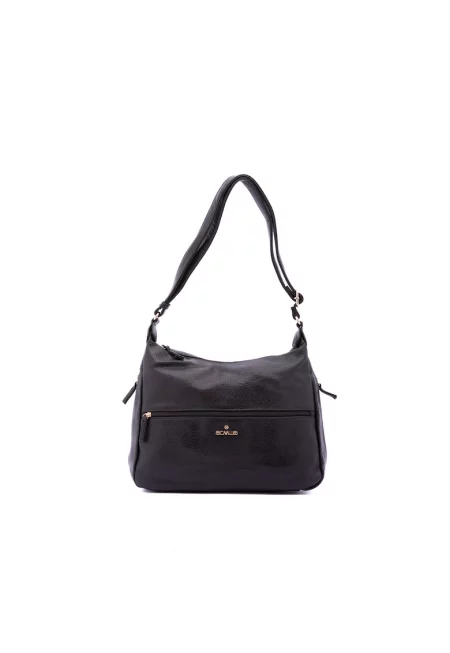 Чанта през рамо от еко кожа с цип - Черен
