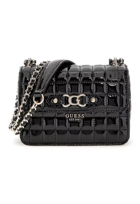 Чанта през рамо с лачен ефект - Черен