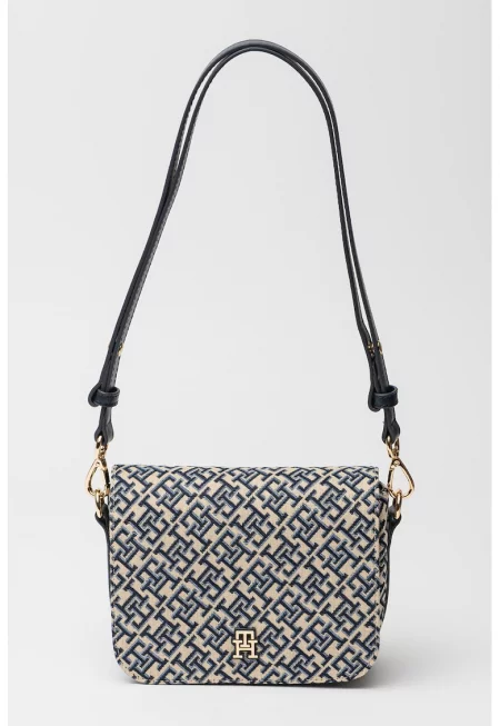 Чанта за рамо от жакард - Бежов/Тъмносин