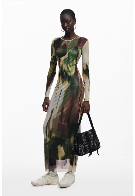 Дълга ефирна рокля с десен