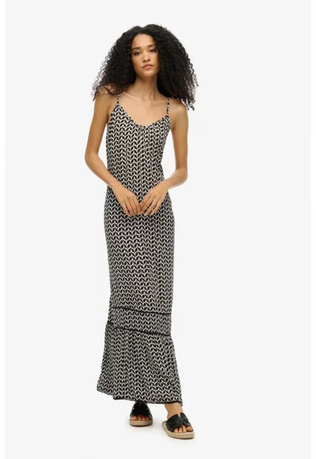 Дълга рокля с отвор на гърба - Бял/Черен