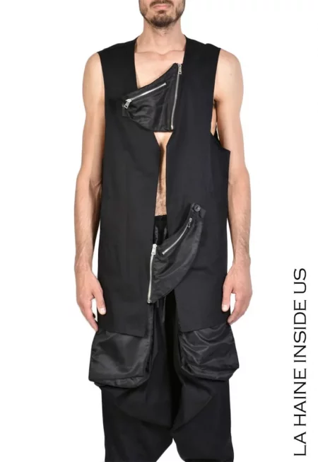 Дълга жилетка с цип - Черен