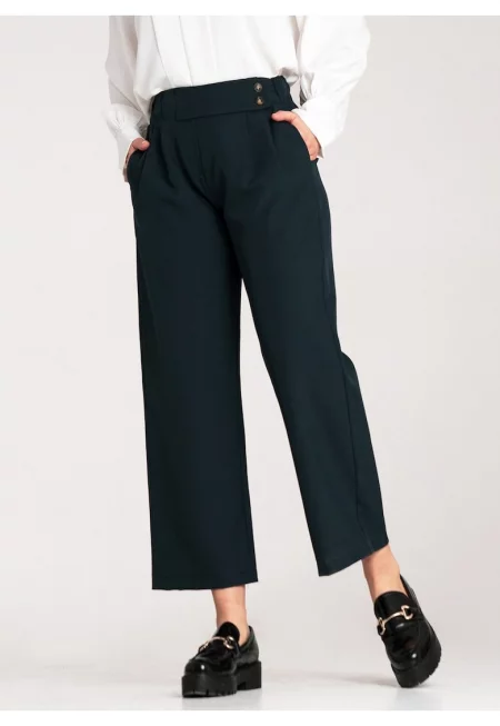Дамски панталон  тъмносин - елегантен - висока талия - полиестер/еластан - SM