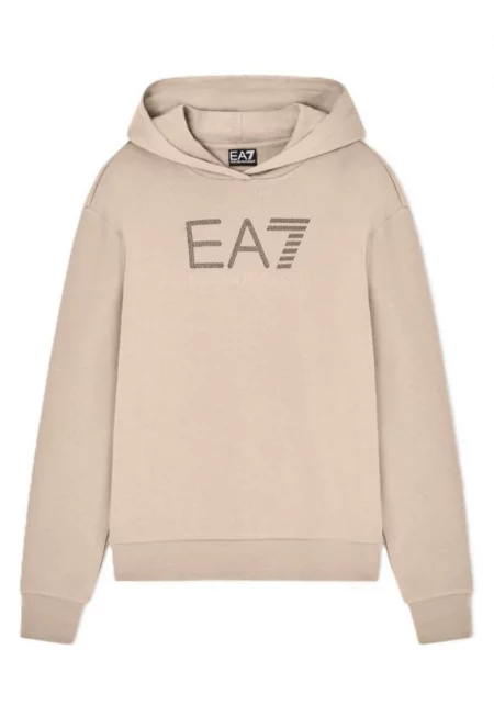 Дамски суичър  TRAIN LOGO SERIES W HOODIE RN FANCY STRASS - Памук - Бежов - Бежов