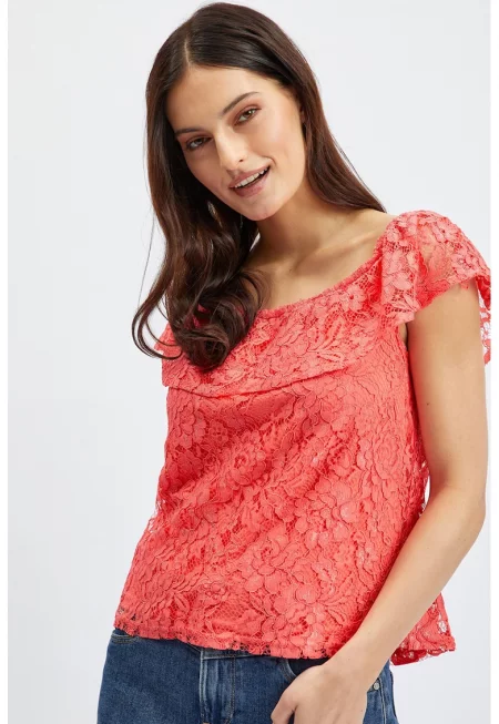 Дантелена блуза с деколте тип лодка