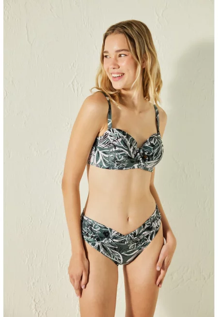 Долнище на бански с шарка - Бял/Въглен сиво