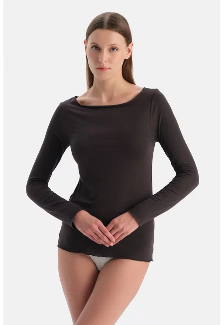 Домашна блуза с модал и кашмир с деколте тип лодка