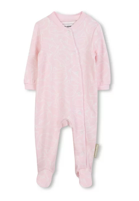 Гащеризон с десен - шапка и лигавник - 3 части - Бял/Светлорозов