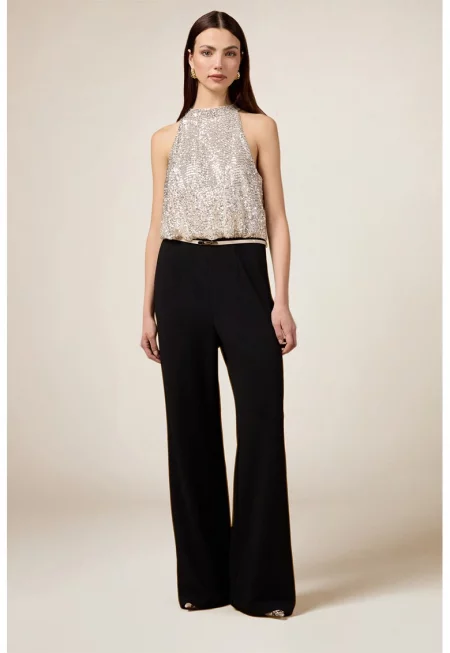 Гащеризон с дизайн 2 в 1 и пайети - Черен/Крем