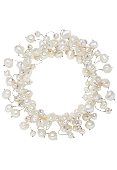 Гривна от култивирани сладководни перли - Бял