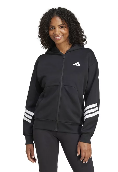 Худи Future Icons с цип и 3 ивици - Бял/Черен