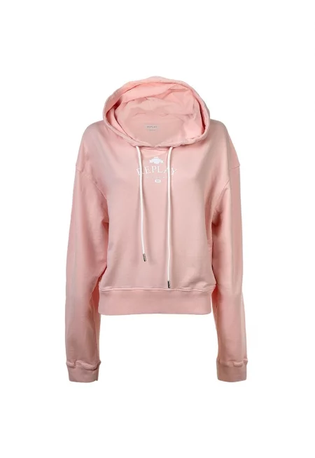 Худи от органичен памук с паднали ръкави - Бледо розово