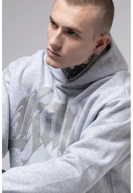 Худи с лого и джоб кенгуру - Светло сив