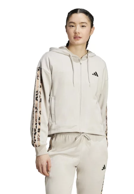 Худи с цип и два джоба - Светлокафяв/Светло бежово