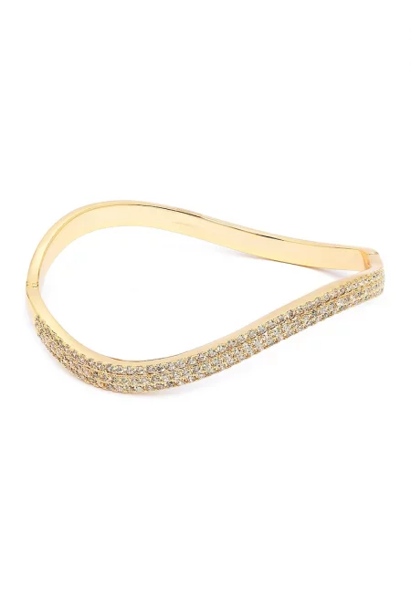 Извита гривна с кристали - Златист/Прозрачен