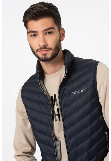 Капитониран елек с цип - Тъмносин