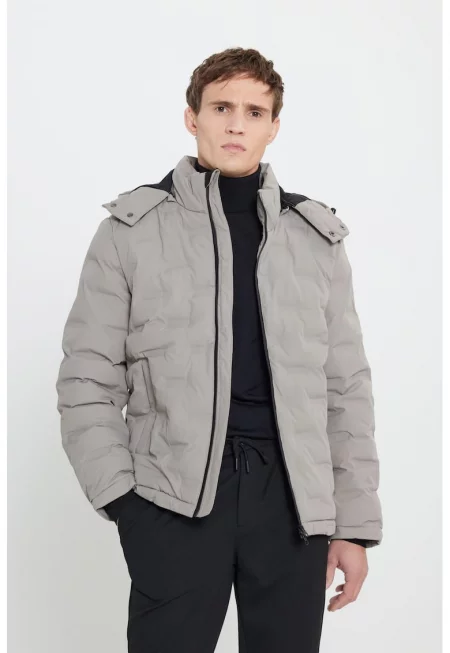 Капитонирано зимно яке с качулка - Светло сив