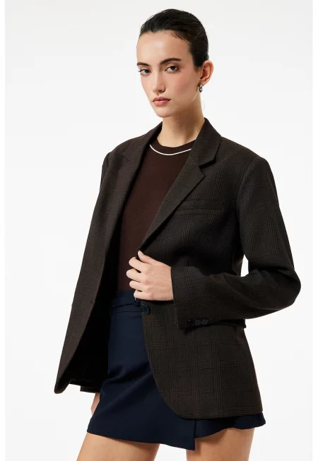 Карирано сако с джобове с капаче - Тъмнокафяв