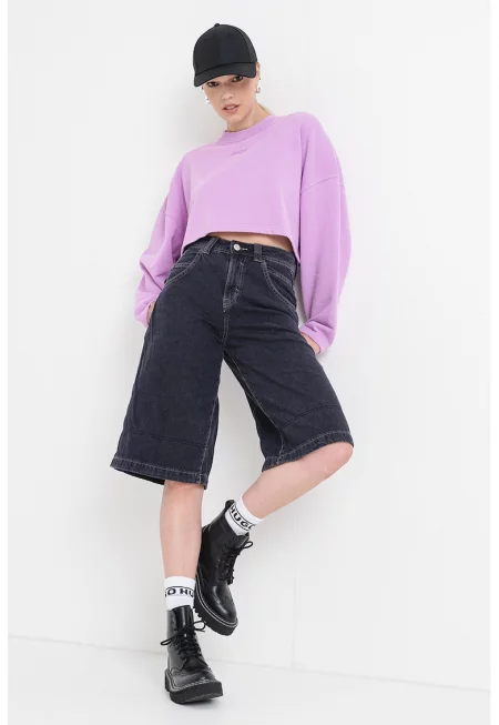 Къс свободен суитшърт Derissa - Лилав