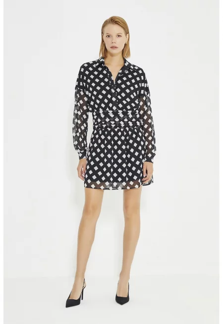 Къса разкроена рокля - Бял/Черен