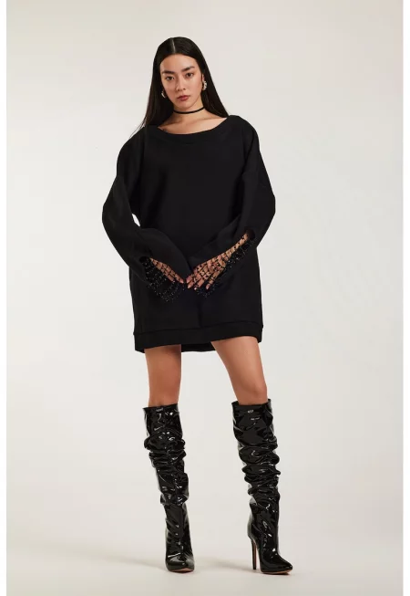 Къса рокля Rosario тип суитшърт - Черен