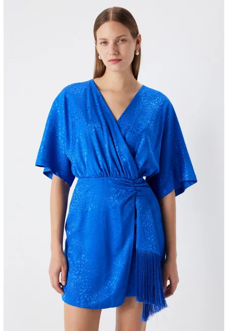Къса рокля със застъпен дизайн - Кралско Синьо