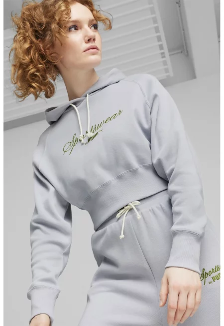 Късо худи Classics+ с бродерия - Сив