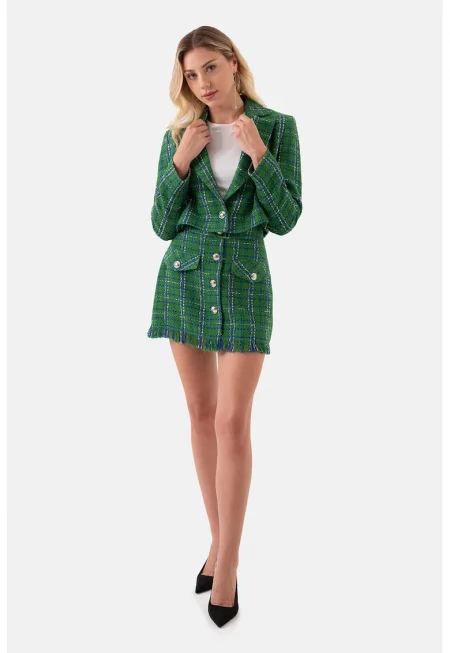 Късо сако от туид - Тъмнозелен