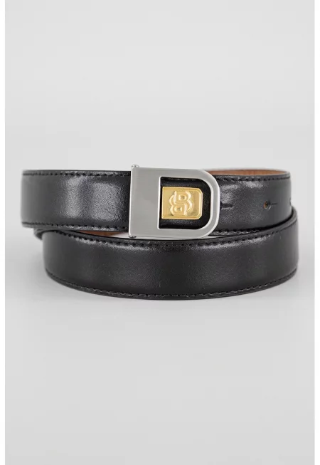 Кожен колан с тока с лого - Черен