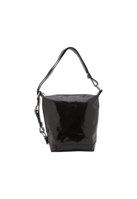 Кожена чанта с регулируема презрамка - Черен